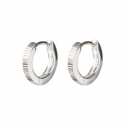 Oliver Bonas Silver Tone Omaira Half Engraved Round Hoop Earrings