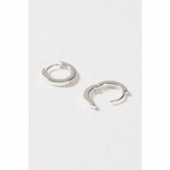 Oliver Bonas Silver Tone Omaira Half Engraved Round Hoop Earrings -Default Template 2 unnamed file 889