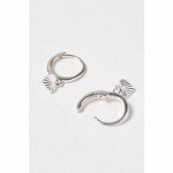 Oliver Bonas Silver Tone Grazia Machine Engraved Heart Charm Drop Hoop Earrings -Default Template 2 unnamed file 902