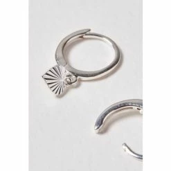 Oliver Bonas Silver Tone Grazia Machine Engraved Heart Charm Drop Hoop Earrings -Default Template 2 unnamed file 903