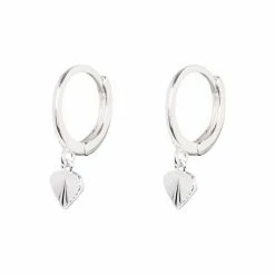 Oliver Bonas Silver Tone Grazia Machine Engraved Heart Charm Drop Hoop Earrings -Default Template 2 unnamed file 906