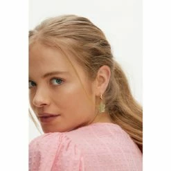 Oliver Bonas Green Flower Huggie Earrings -Default Template 2 unnamed file 915