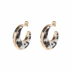 Oliver Bonas Natural Bonnie Moon Shape Marble Resin Inlay Hoop Earrings