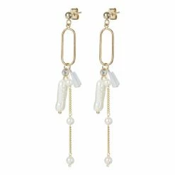 Oliver Bonas Rhea White Long Faux Pearls And Beads Drop Stud Earrings