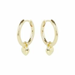 Oliver Bonas Gold Plated Brass Heart Charm Huggie Earrings