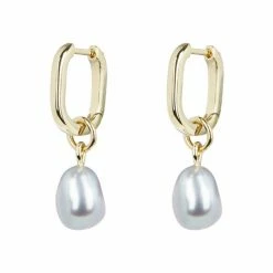 Oliver Bonas Grey Hama Pearl Drop Gold Plated Huggie Earrings