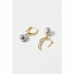 Oliver Bonas Grey Hama Pearl Drop Gold Plated Huggie Earrings -Default Template 2 unnamed file 947