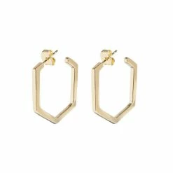 Oliver Bonas Hexagon Mini Gold Plated Hoop Brass Earrings