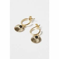 Oliver Bonas Kymani Engraved Black Disc And Stone Inlay Gold Plated Drop Earrings -Default Template 2 unnamed file 970