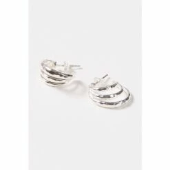 Oliver Bonas Silver Coloured Dory Textured Triple Circle Hoop Earrings