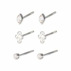 Oliver Bonas Silver Carlotta Mini Shape Silver Stud Earrings Set Of Three