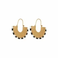 Oliver Bonas Natural Arcadia Semi Circle With Bead Detail Trim Hoop Earrings